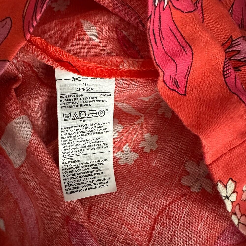 Banana Republic Linen Cotton Blend Coral Floral Jumpsuit Spaghetti Strap Size 10 - Picture 14 of 14